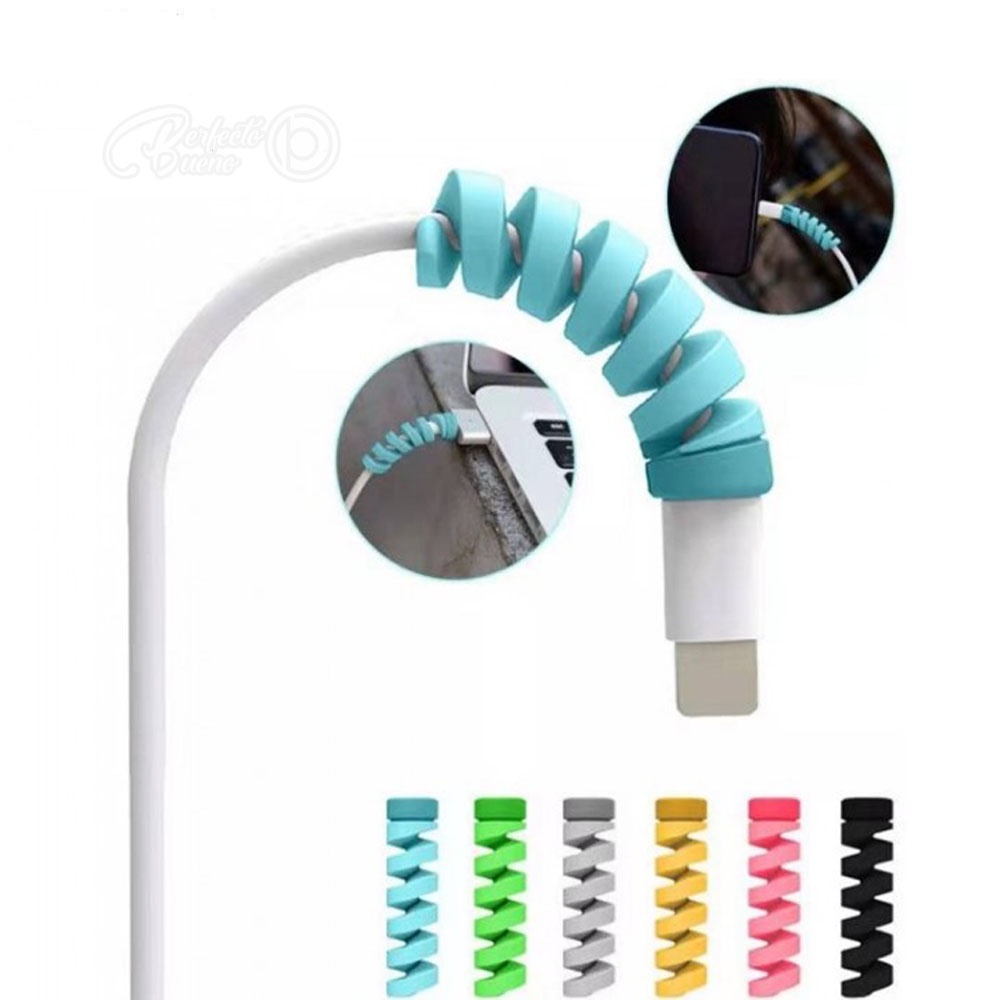 1pc Pelindung Kabel Charger USB Universal Bentuk Spiral Bahan Silikon Untuk iPhone / Android