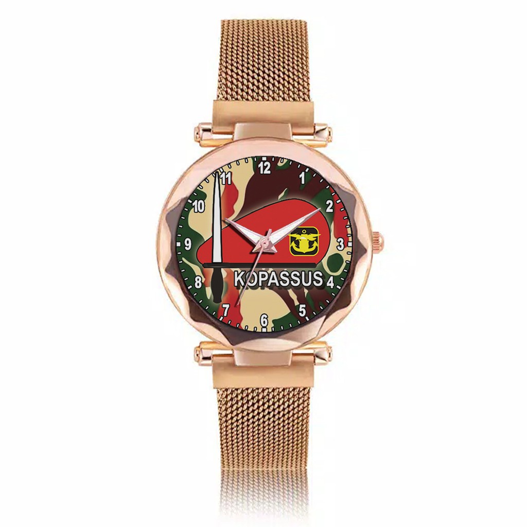 Jam Tangan Wanita Custom - KOPASSUS BAYGROUND LORENG MOTIF 2 Free Box &amp; Batre Cadangan