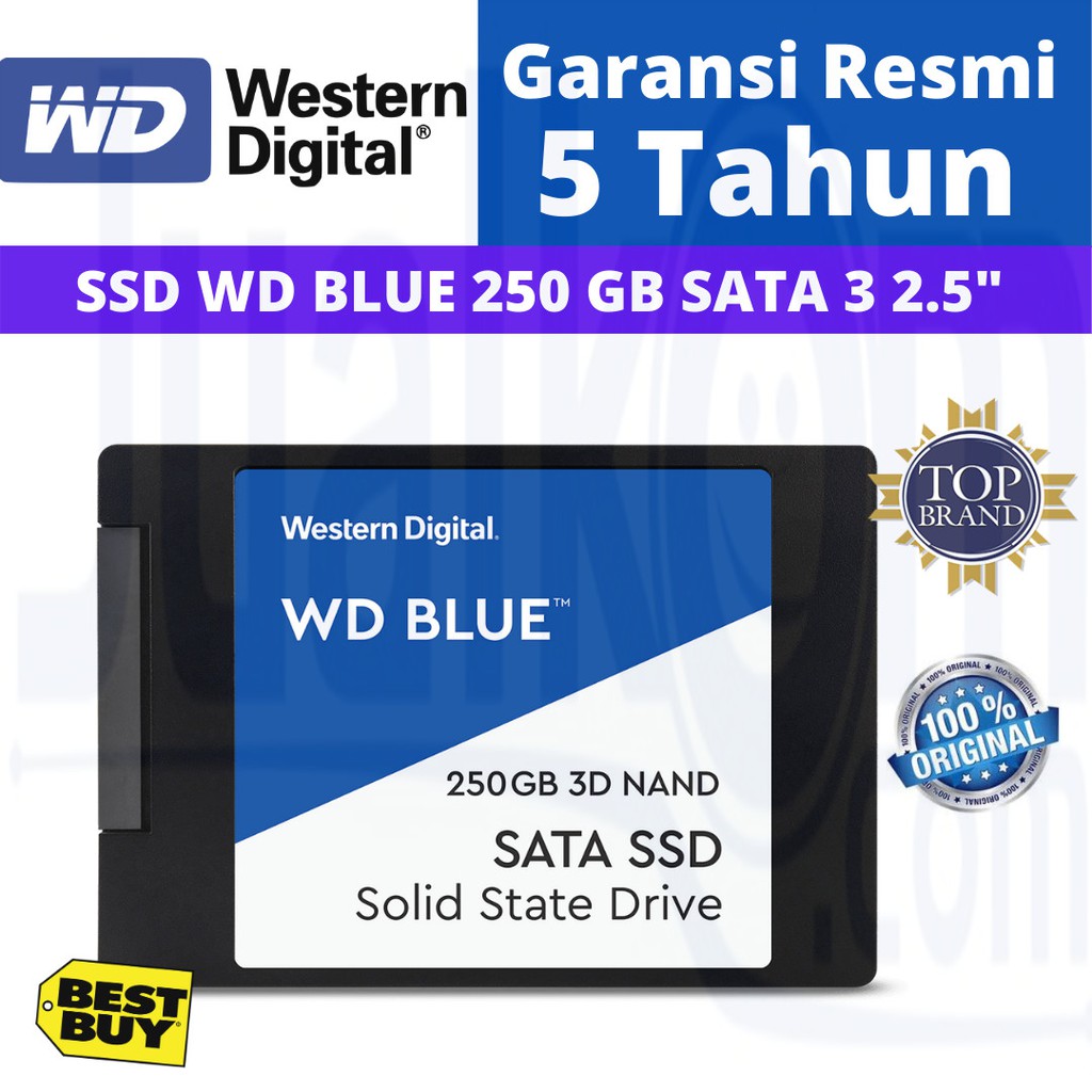 SSD WD Blue 250GB 2.5 SATA III 3D Nand 6Gb/s Resmi SATA3