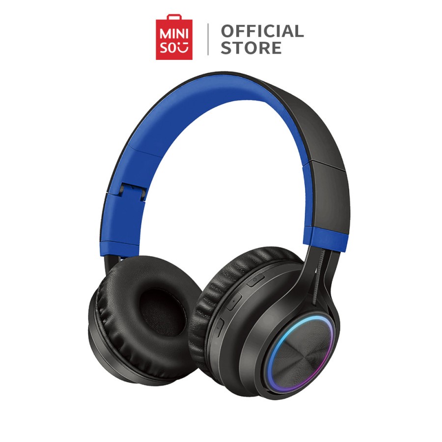 MINISO Headphone Bluetooth Headset Wireless Gaming Coloful Light Mic - Merah Muda