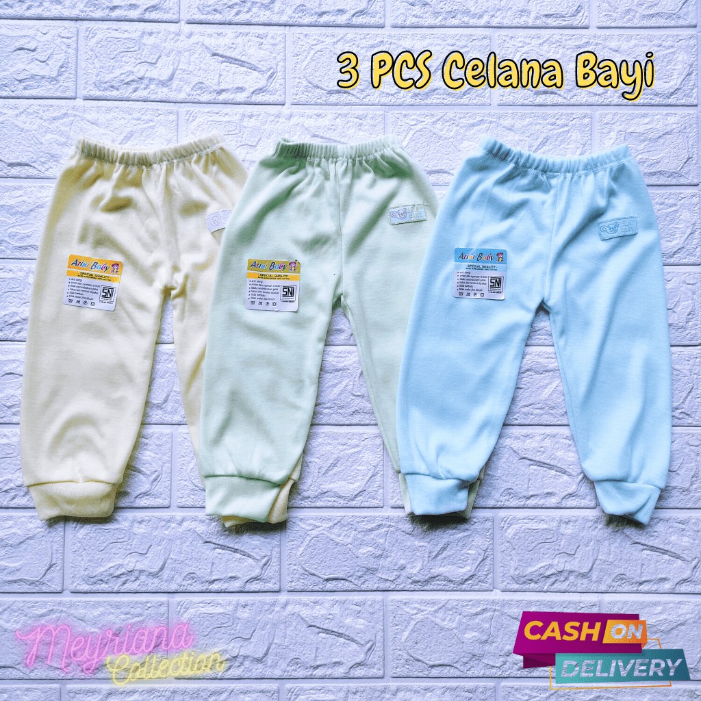 3 SET Celana Panjang Bayi Baru Lahir / 3 PCS Celana Panjang S M L XL Bayi Newborn / 3 Celana Panjang Warna Soft SNI Bayi Baru Lahir Meyriana Collection