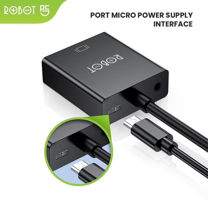 ROBOT RHV20 HDMI TO VGA Adapter Laptop/PC 1080P (With Audio &amp; Power Supply) Black - Garansi 1 Tahun