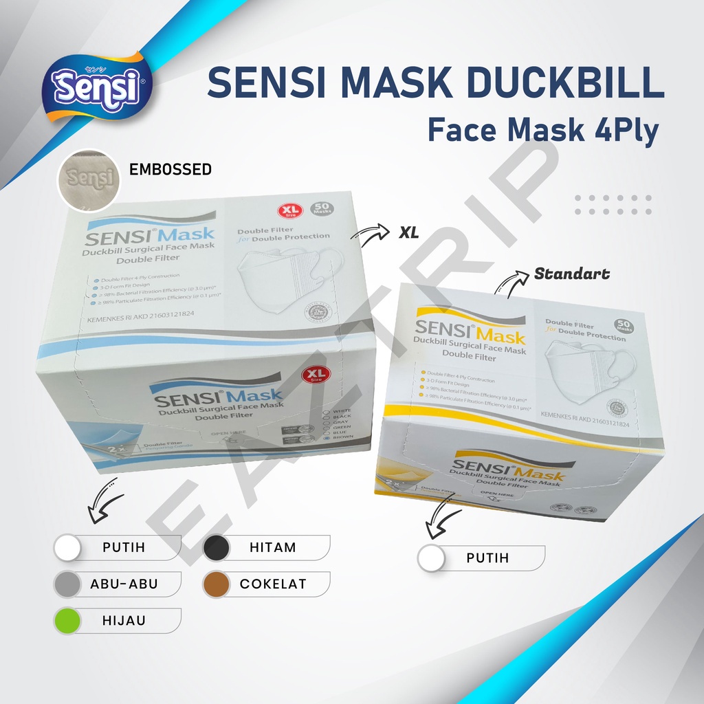 masker sensi mask duckbill face mask 3ply original  50pcs  earloop