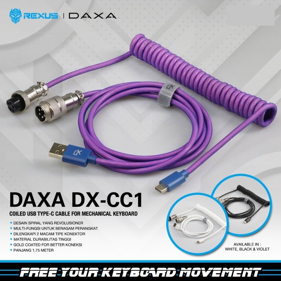 Kabel Coiled Rexus Daxa DX-CC1/ CC1 USB Type C for Mechanical Keyboard