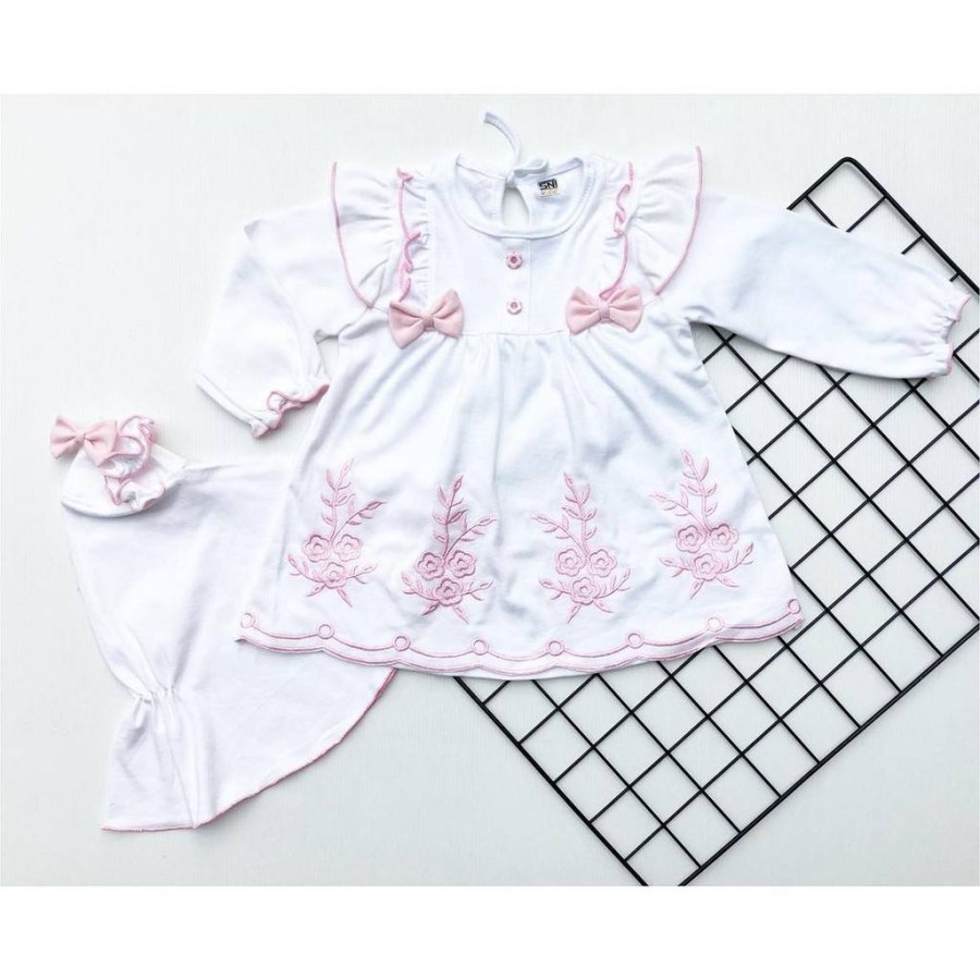 MOMO - BJ176 BAJU MUSLIM GAMIS PUTIH HIAS BORDIR BUNGA PITA anak balita