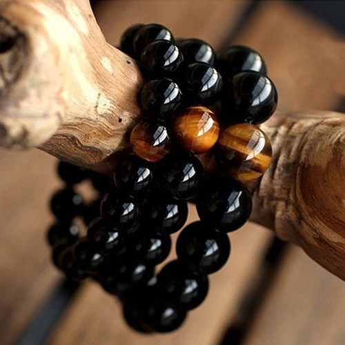GELANG BATU NATURAL BLACK ONYX TIGER EYE ORIGINAL