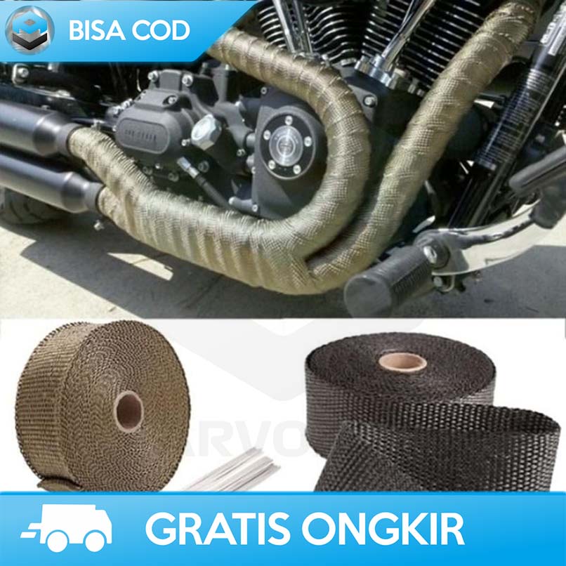 LAKBAN PEREDAM PANAS PEMBUNGKUS KNALPOT EXHAUST WRAP FIBER GLASS MOTOR