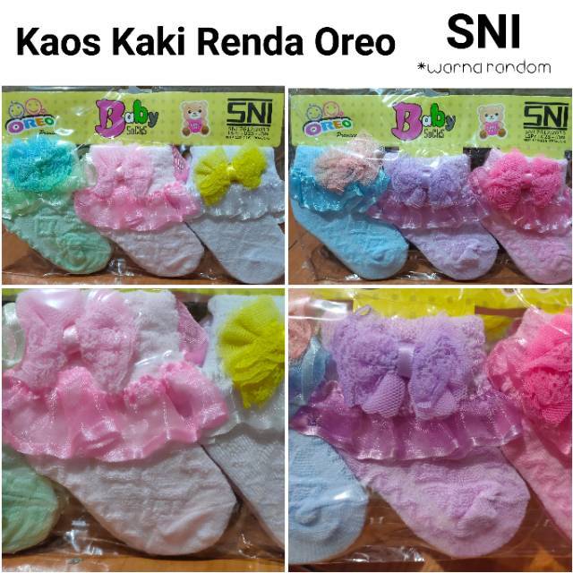 SNI Oreo isi 3 Kaos kaki renda pita bunga bayi perempuan cantik