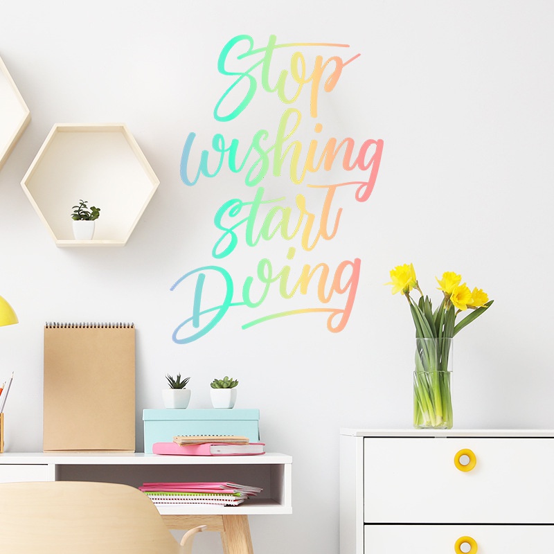 Stiker Dinding Desain Slogan Stop Wishing Start Doing Untuk Dekorasi Kamar Tidur