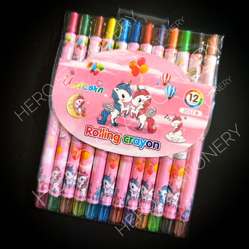 

Krayon putar kuda unicorn 12 warna rolling crayon