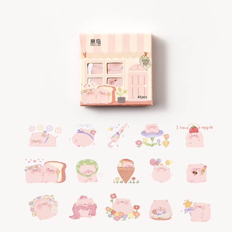 Mohamm 45pcs / Kotak Stiker Motif Rumah Kawaii Untuk Dekorasi Scrapbook / Stationery Sekolah-A