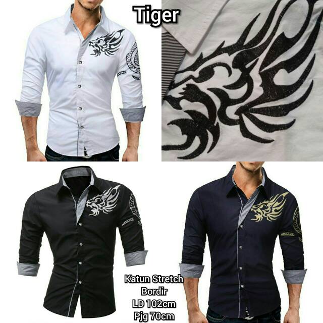 Melly81 COD Kemeja Pria TIGER Bordir macan harimau