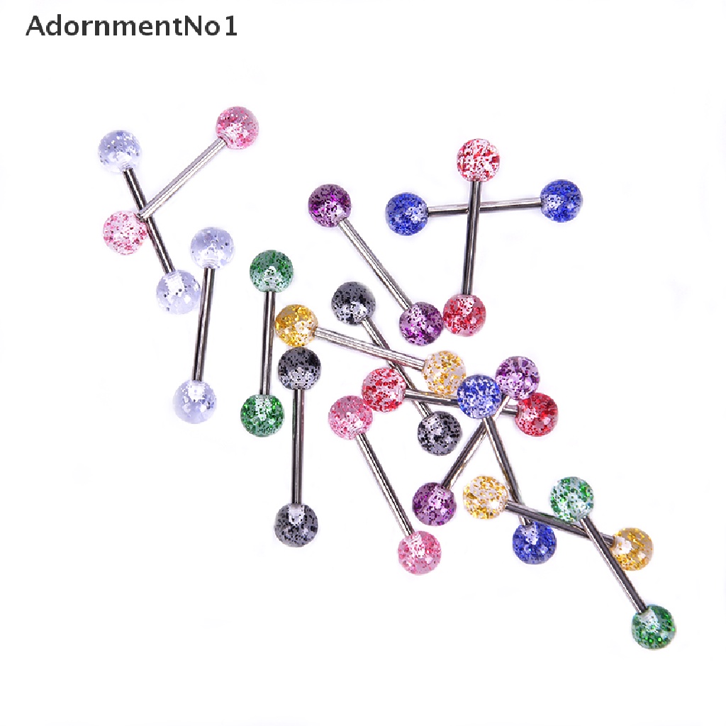 [AdornmentNo1] 8PCS/Set Colorful Glitters Tongue Rings Barbell Ball Body Piercing Jewelry [new]