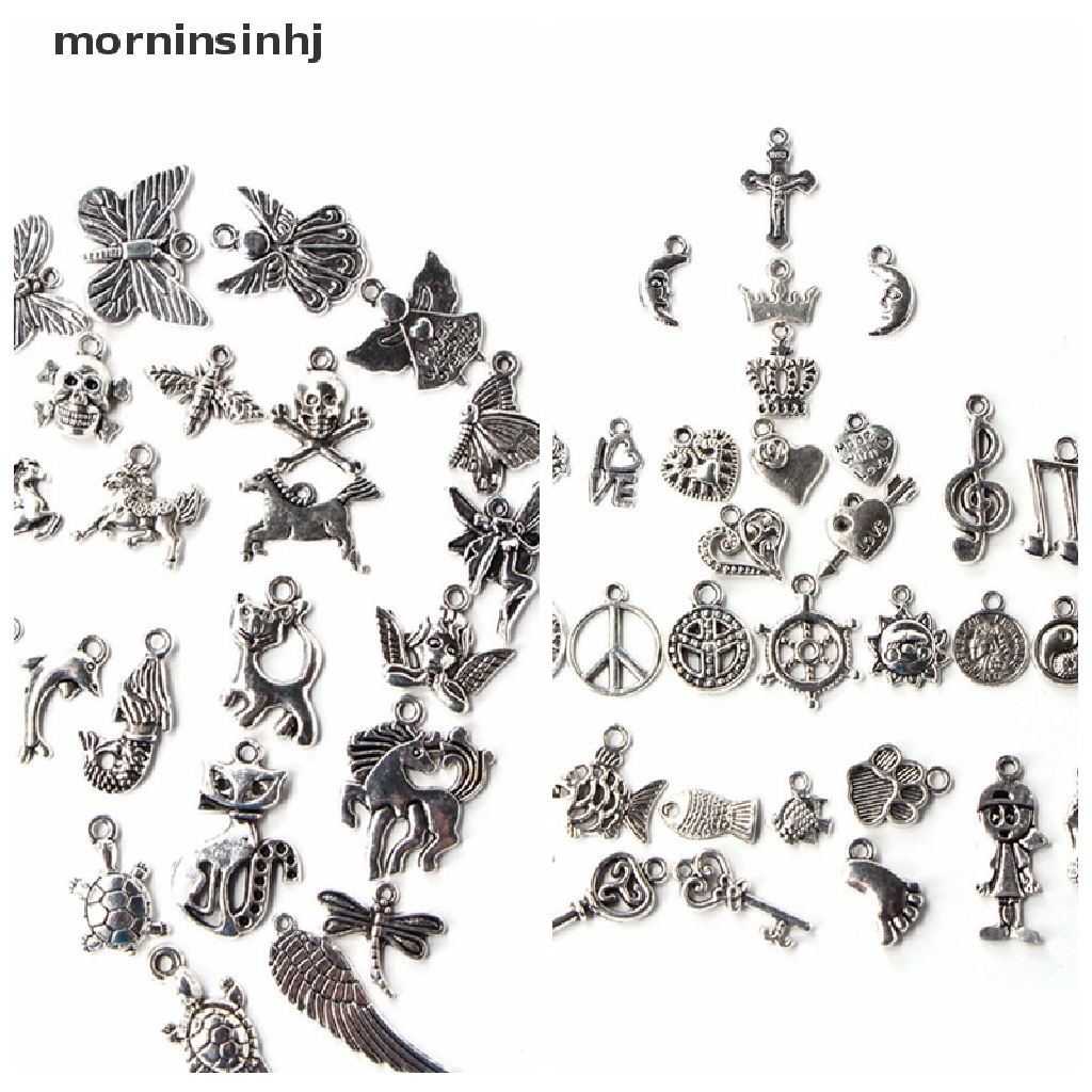 Mornin 100pcs Liontin Silver Tibet Campur Untuk Diy Perhiasan