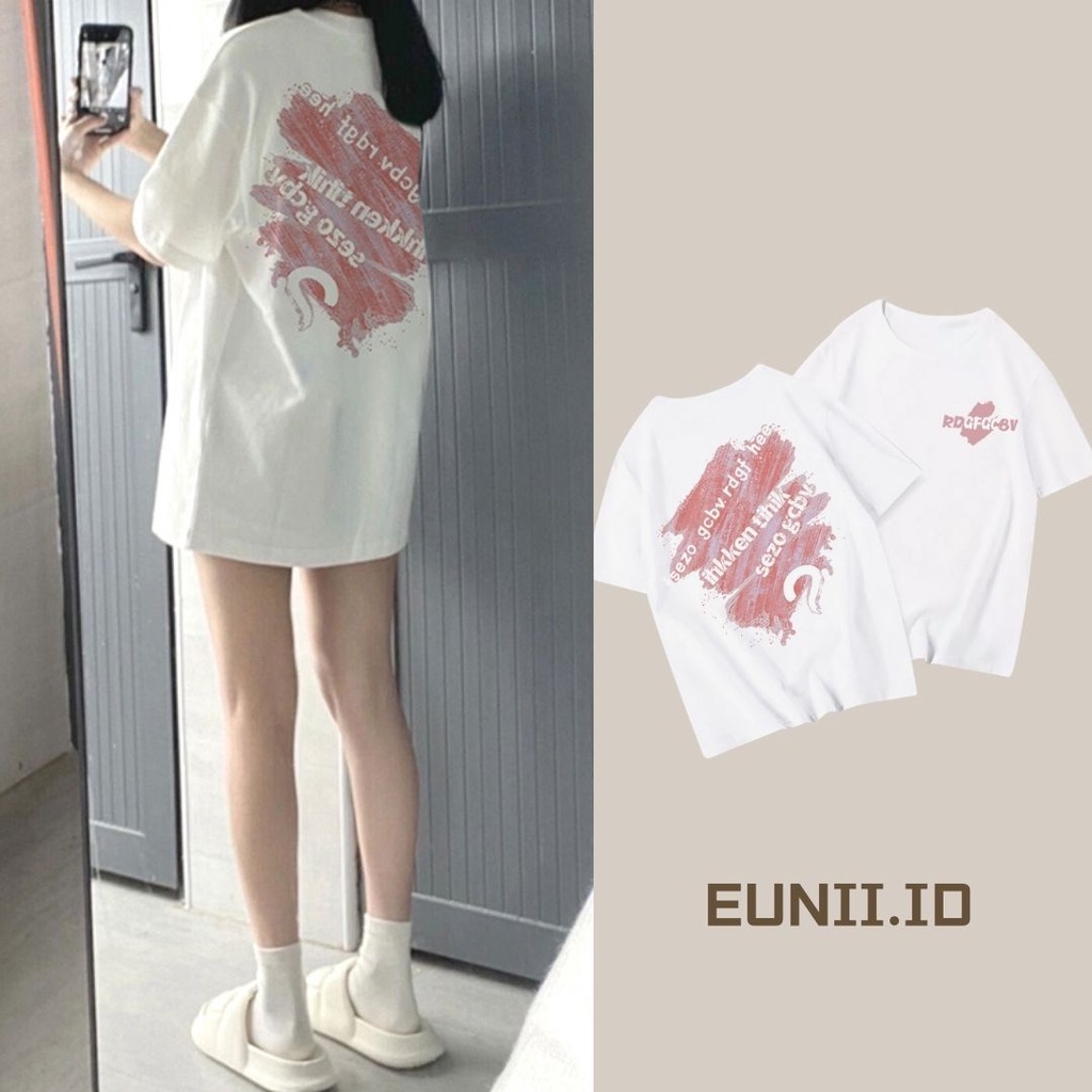 EUNII Kaos Lengan Pendek Graffiti Question Mark Korean Style/Baju Wanita/Atasan Wanita