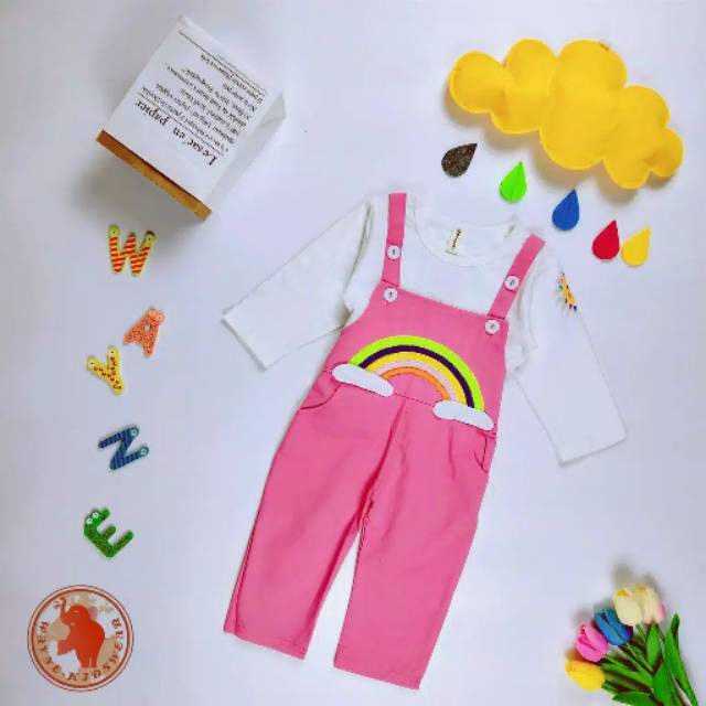 WAYNE Baju Anak Perempuan Overall Anak Setelan Katun