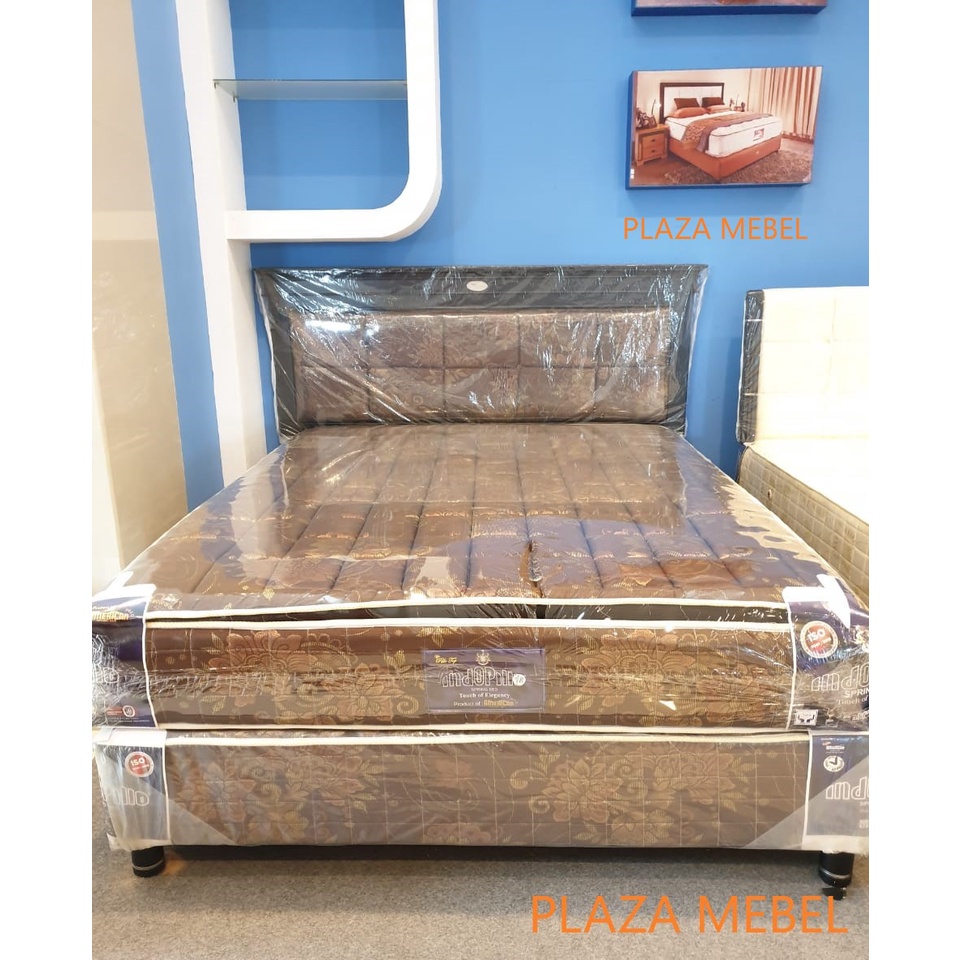 SET Spring Bed Kasur American Indopillo Sandaran Kayu Jati Padova Springbed FULLSET