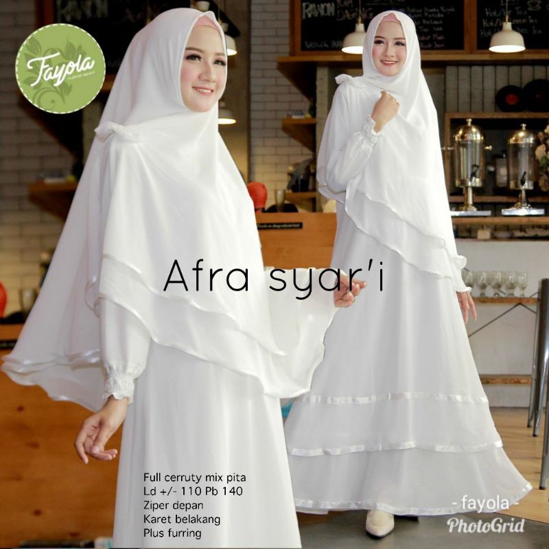 Baju Gamis Syari Syar'i Afra Set Khimar Antem 2 Layer Jilbab LD 110 Putih Murah