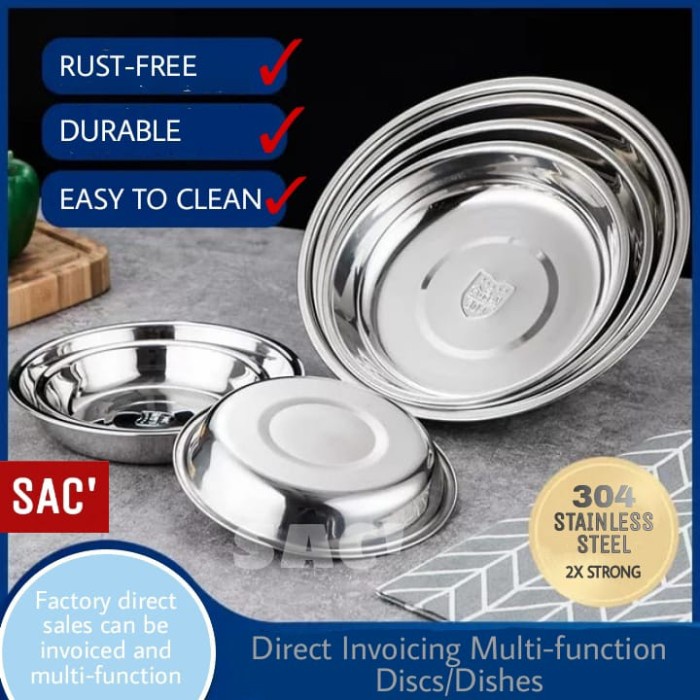 misi- NESTA Plate Piring Stainless 304 Baskom Stainless Tebal Kobokan 3Size