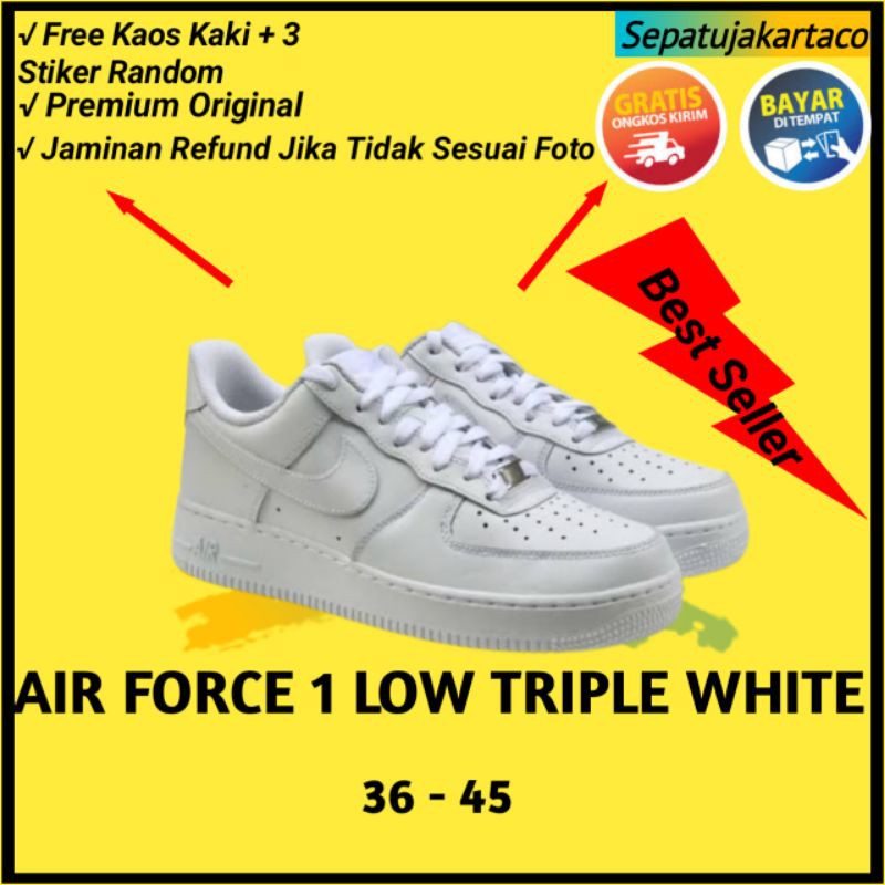 Sepatu Running Air Force 1 Low Triple White / Sneakers Putih Pria / Sepatu Pria Premium Original