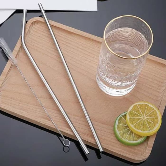 Stainless steel straw - sedotan stainless set silver - 26.5cm gosir murah