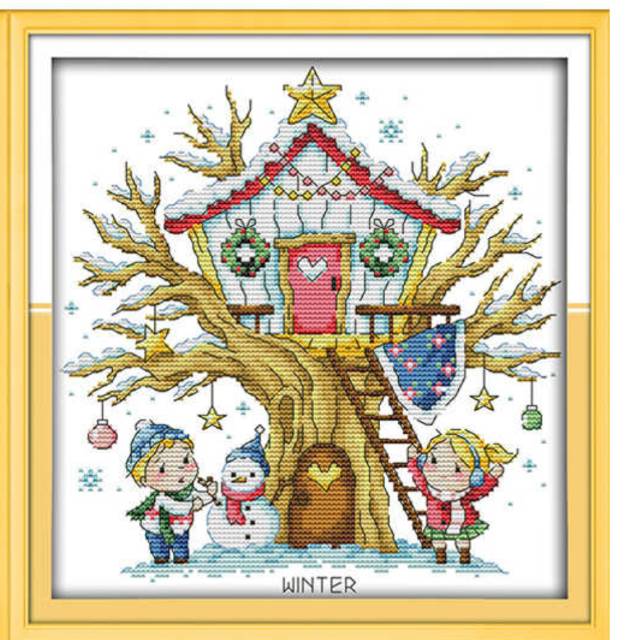 Paket kristik cross stitch rumah pohon winter