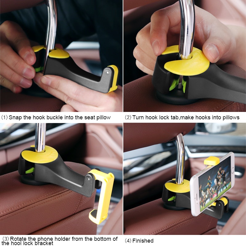 1/pcs 2in1 Car Headrest Hook Car Seat Back Hooks Interior Supplies Multifunctional Hooks Car Creative Car Phone Holder