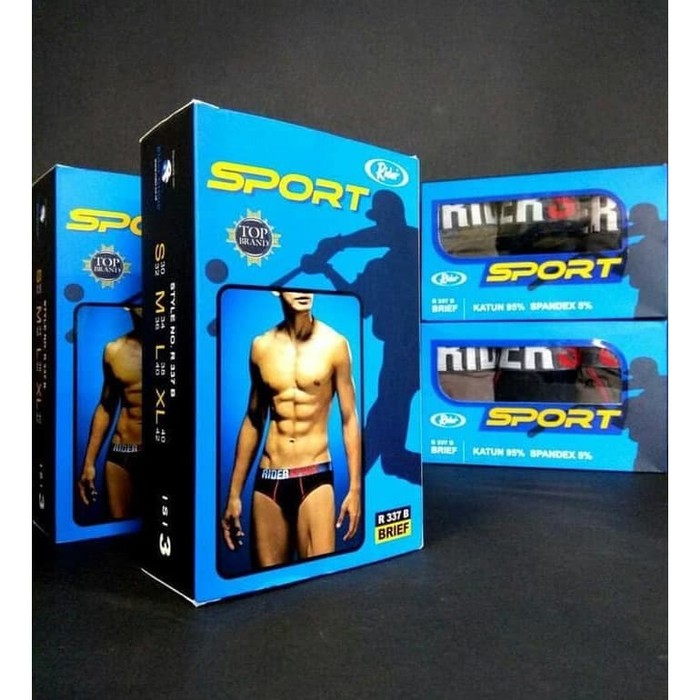 1 Box 3 Pcs Celana Dalam Rider R 337 B - CD Karet Boxer Pria Dewasa - Mix Random Warna