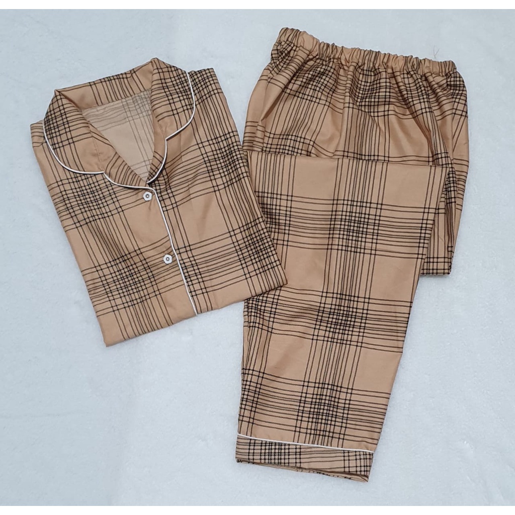 Baju Tidur Cewek Lengan Panjang Dan Lengan Pendek Motif Kotak Piyama Wanita Kekinian Pajamas Dewasa-CP GUILEN COKSU L