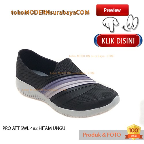 PRO ATT SWL 482 HITAM UNGU Sepatu Wanita Sepatu Slip On Karet