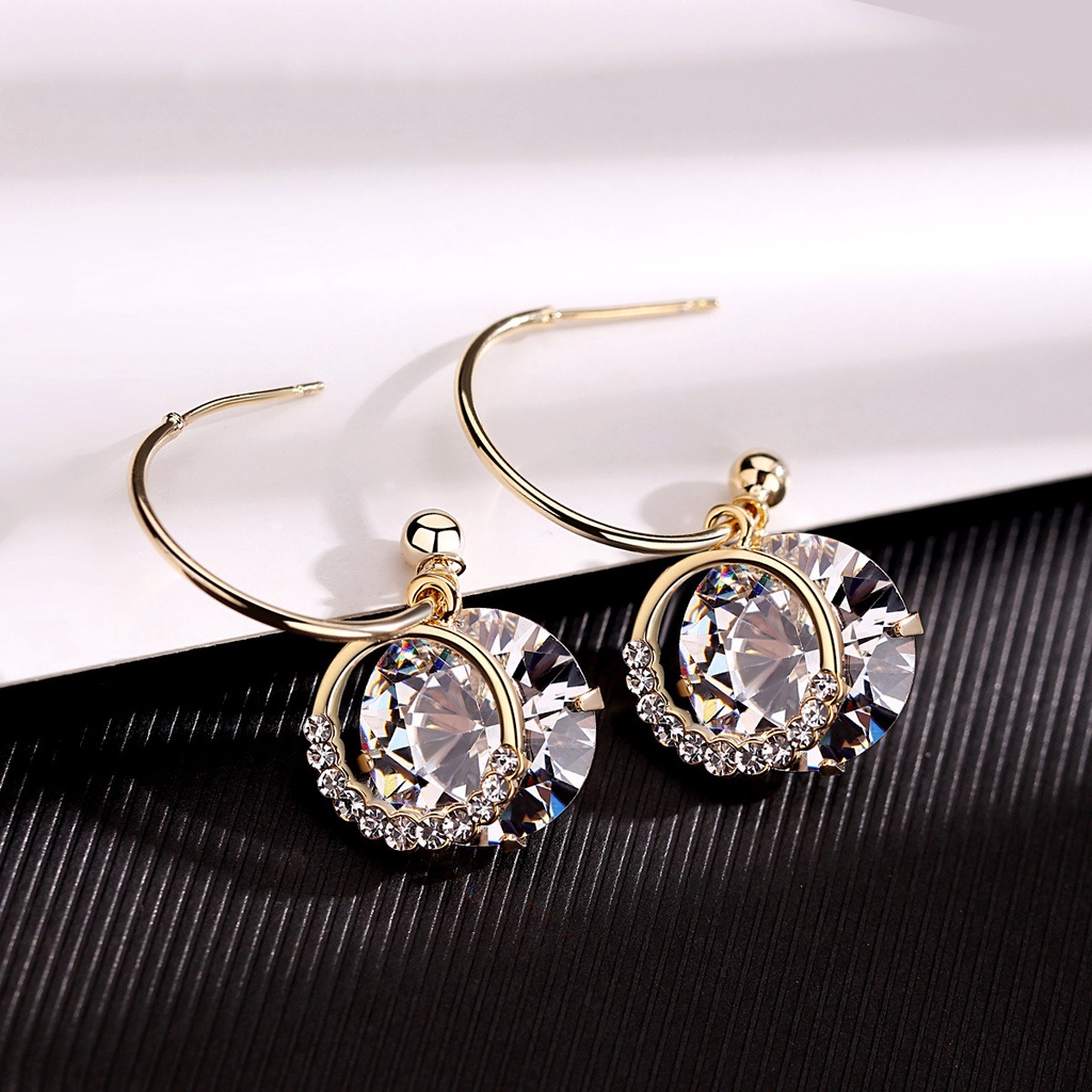 1 Pair Korean Version Fashion Inlay Zircon Crystal Pendant Earrings