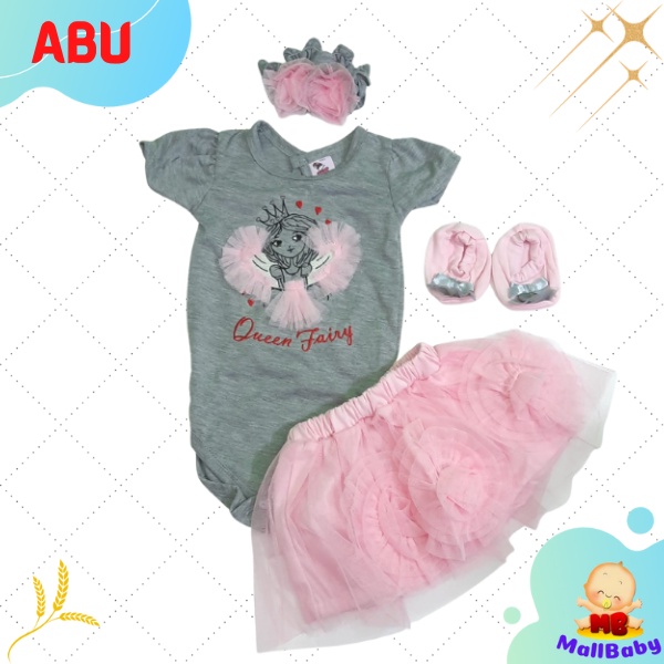 Baju Bayi Perempuan 3 6 9 12 Bulan Setelan Jumper Set Bandana Sepatu Bayi Queen Fairy Peri