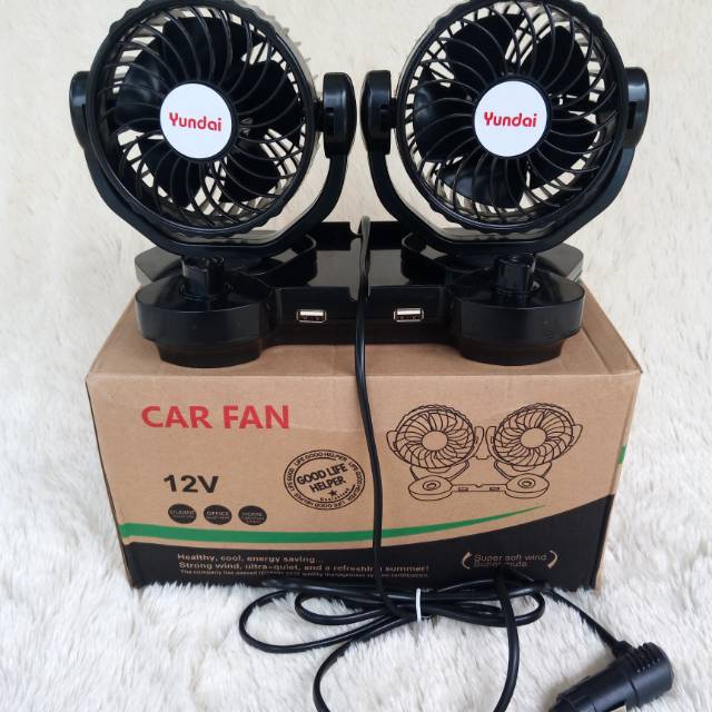 Yundai Kipas Angin 4&quot; Mobil Ganda Fan Swing / Muter 12Volt - 24 Volt - Hitam