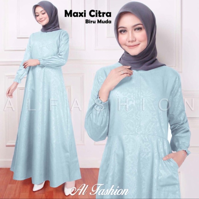 DRESS MUSLIM GAMIS POLOS CITRA EMBOS SIZE M - Biru Muda