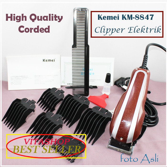 Alat Cukur Rambut KEMEI KM-8847 Hair Clipper 6 Sepatu Comb Mesin Cukuran Pangkas dan Potong Elektrik