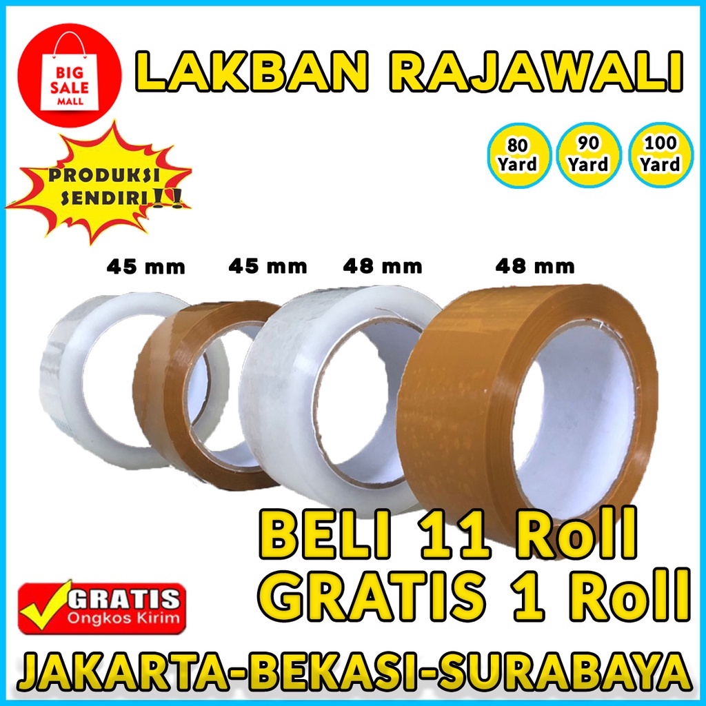 Lakban bening &amp; coklat, lakban packing 45mm.48mm 80 yard,90 yard,100 yard full meter.