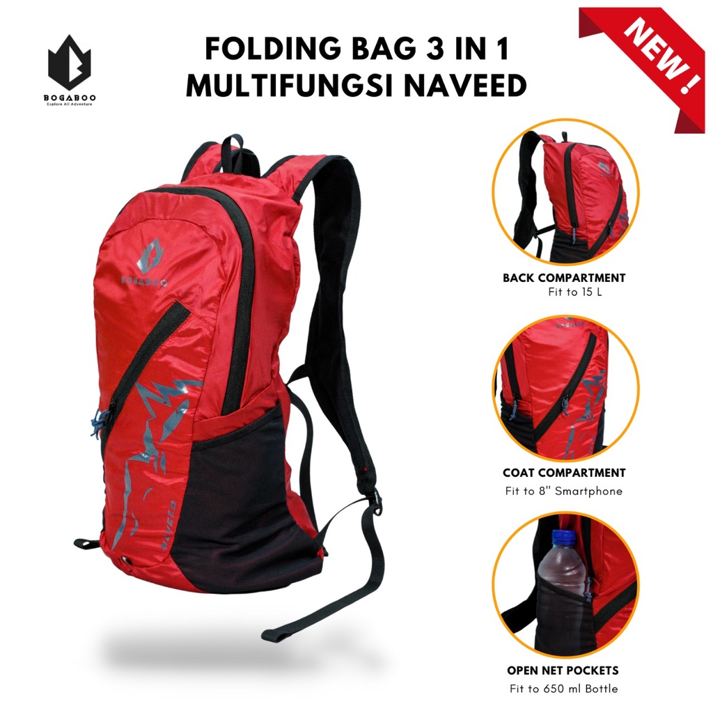 Folding bag 3 in 1 bogaboo ultralight seri NAVEED - TAS PINGGANG - TAS SLEMPANG - TAS SUMMIT - TAS SEKOLAH - BODYPACK