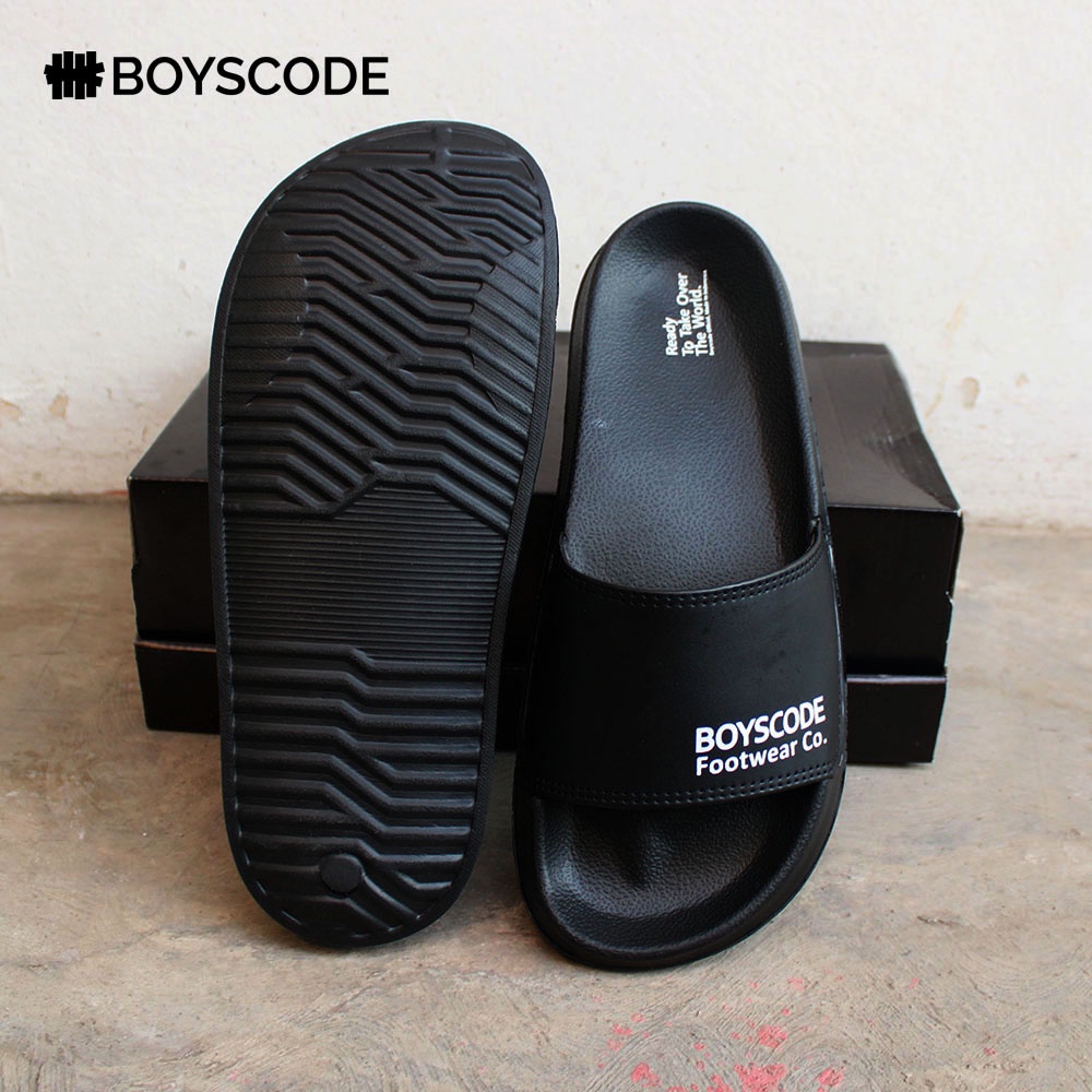 Sendal Slide Pria Distro Boyscode Footwear Co. Original Hitam / Sendal Selop / Sendal Slip On Pria