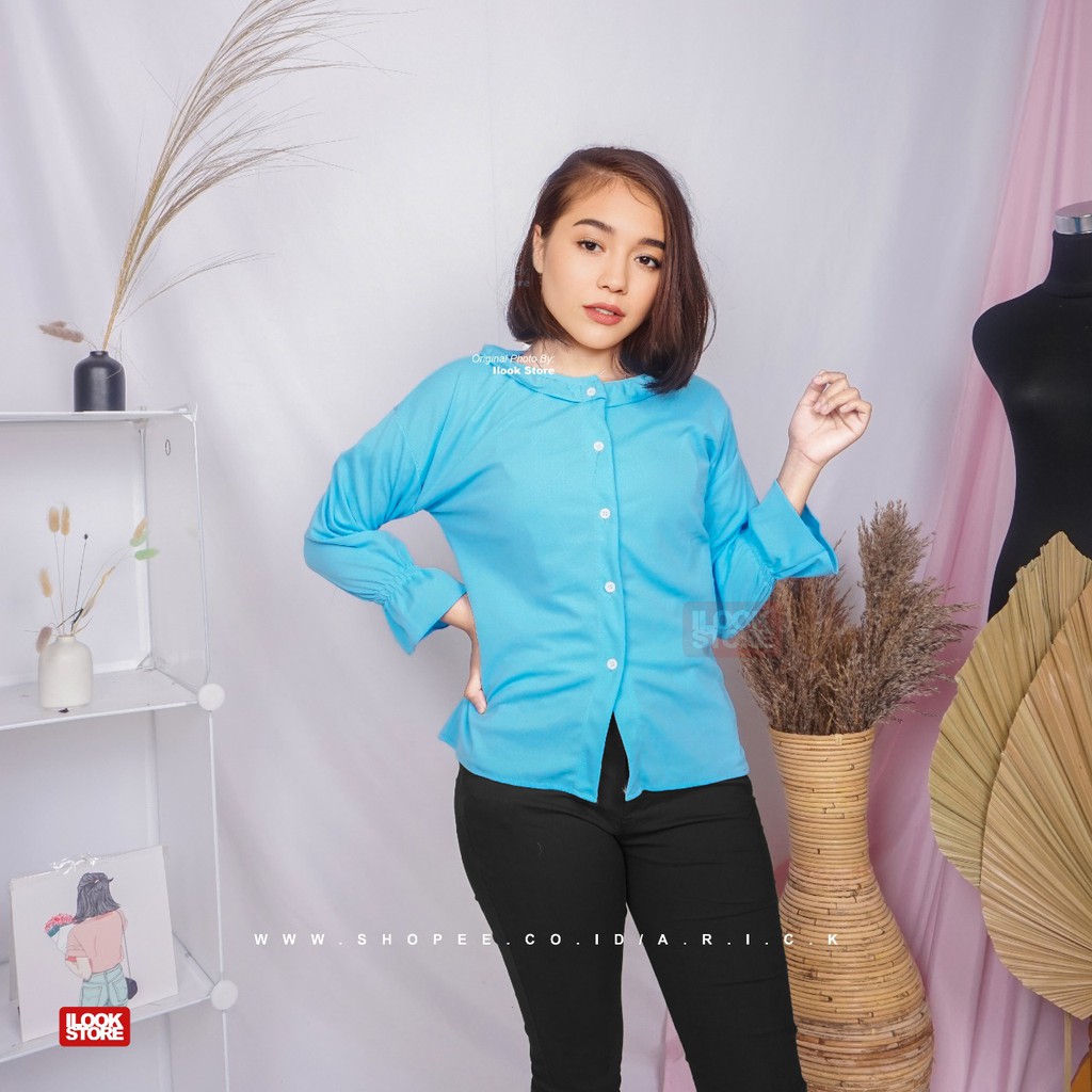 ilook | Valery Top Blouse |Atasan Wanita Blouse | Bahan creap - Fit to L-Valery Top - Biru