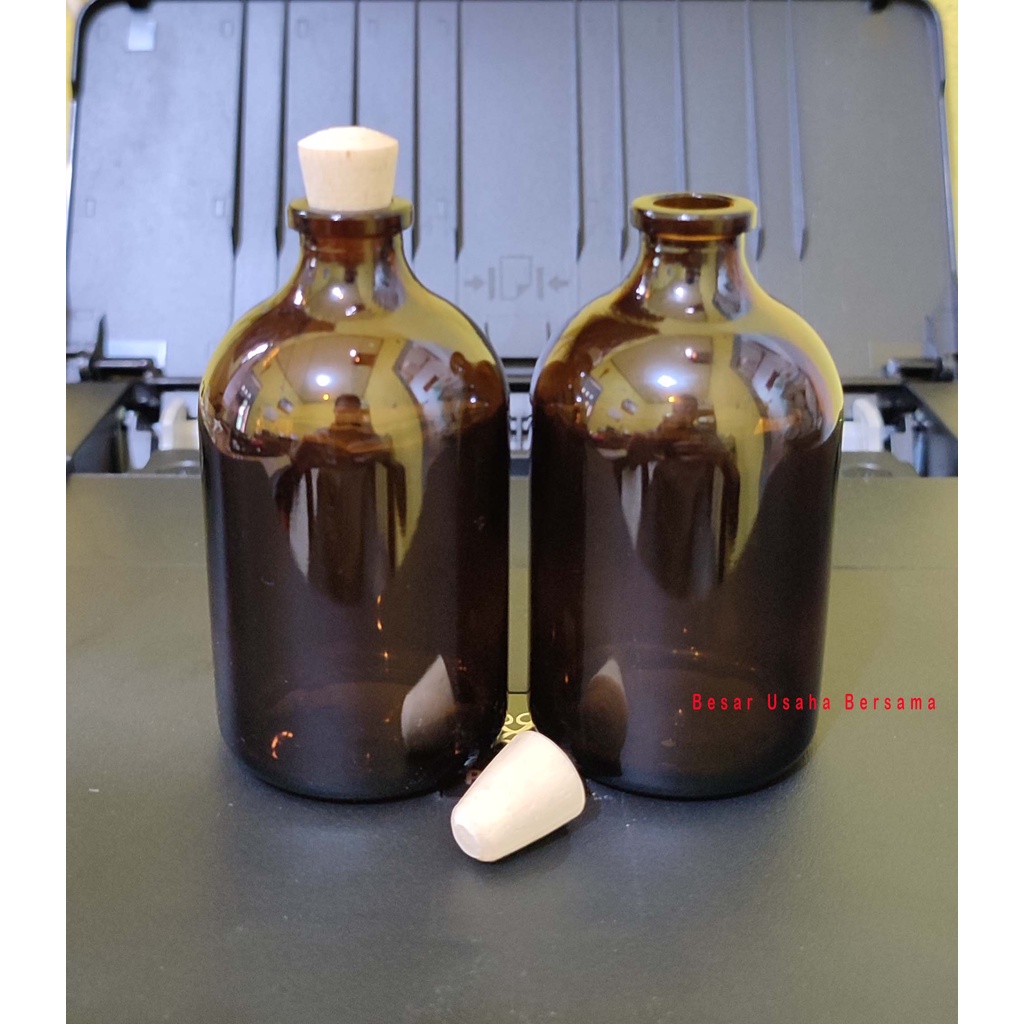 Botol Kaca Vial Coklat 100ml 100 ml Amber Tutup Kayu Gabus / Dekorasi