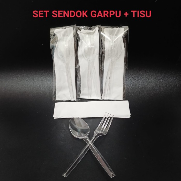 SET SENDOK GARPU PLASTIK BENING + TISSUE / CATERING SET SENDOK GARPU