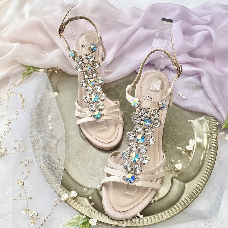 Ivory White Sandal Sepatu Pesta Wedding Wanita Stiletto Heels 9cm AVEDA 3379
