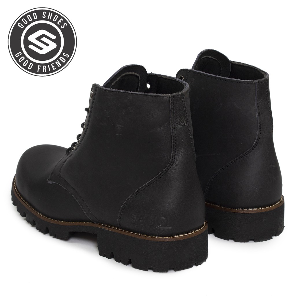 Sauqi Footwear - Gantleman Black Safety Boots Work's Boots Kulit Sapi Asli Kuat SNI