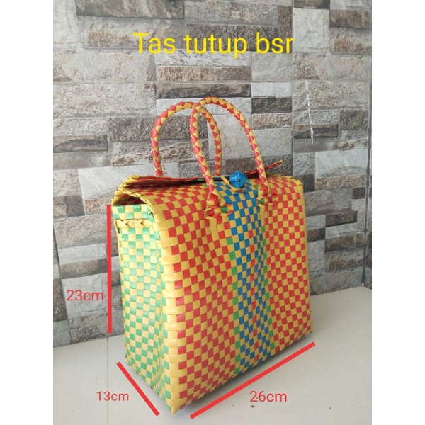 TAS ANYAMAN TUTUP BESAR/Tas belanja/tasjinjing/tas anyaman plastik/tas hampers/tas keranjang