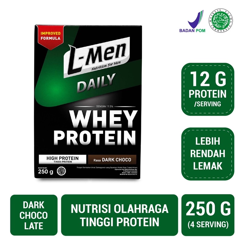 [CASHBACK 5%] L-Men Whey Daily Suplemen Tinggi Whey Protein Dark Chocolate/Popcorn Caramel 250 gr