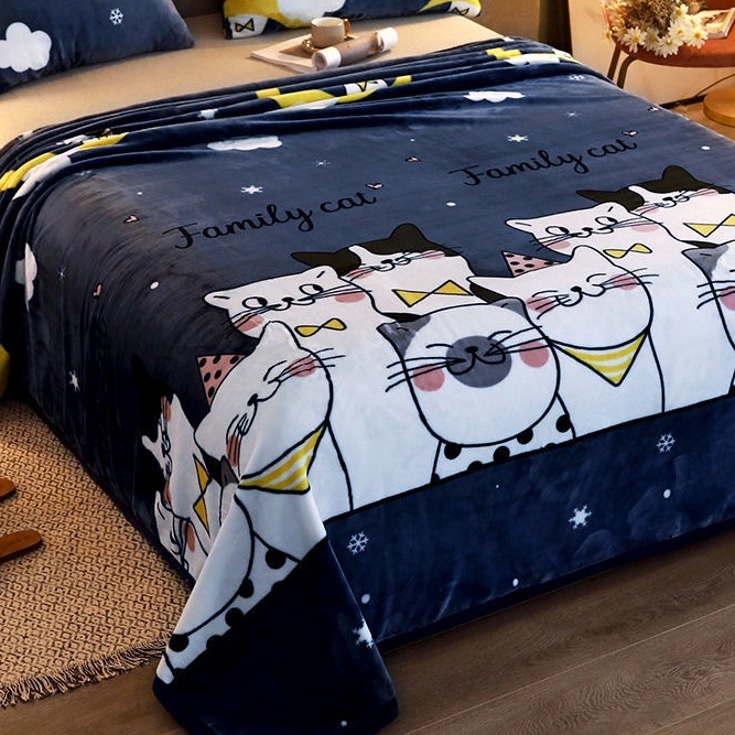 Selimut Bulu Halus 150x200 Motif Keren Murah Asriyasashii Berkualitas-KUCING PUTIH 150