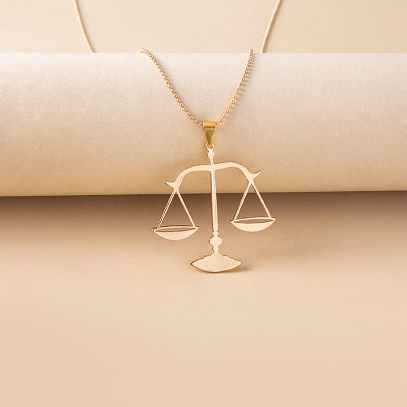 Fancyqube Kalung Liontin Skala Libra Hias Kristal Berlian Imitasi Warna Emas Gaya Hip Hop Punk Rock