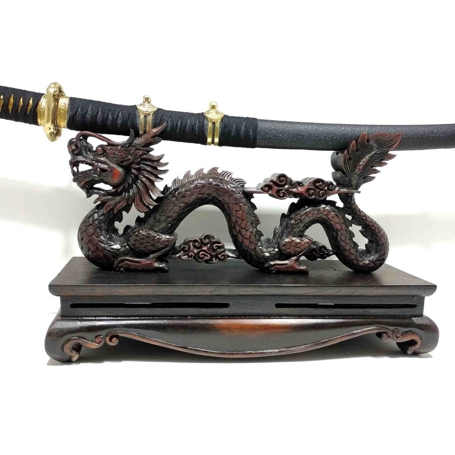 Stand samurai Dudukan Tempat Katana Ukiran naga Kayu Jati