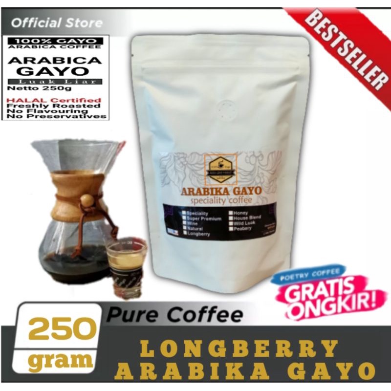 

KOPI ARABIKA GAYO ACEH LONGBERRY LONG BERRY 250gr ABYSSINIA BIJI DAN BUBUK KOPI HITAM ALAMI 100% TANPA CAMPURAN tampa GULA tanpa AMPAS GRADE SPECIALTY aceh ASLI arabika gayo ORIGINAL specialty AMAN DI LAMBUNG BERKHASIAT Mandheling 100% Full Arabica