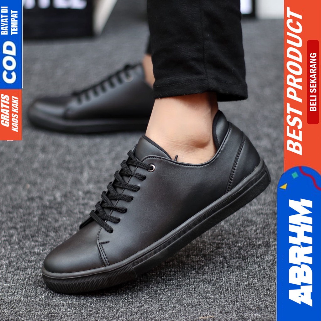 Abrhm Troy - Sepatu Sneakers Casual Pria Kerja Hitam